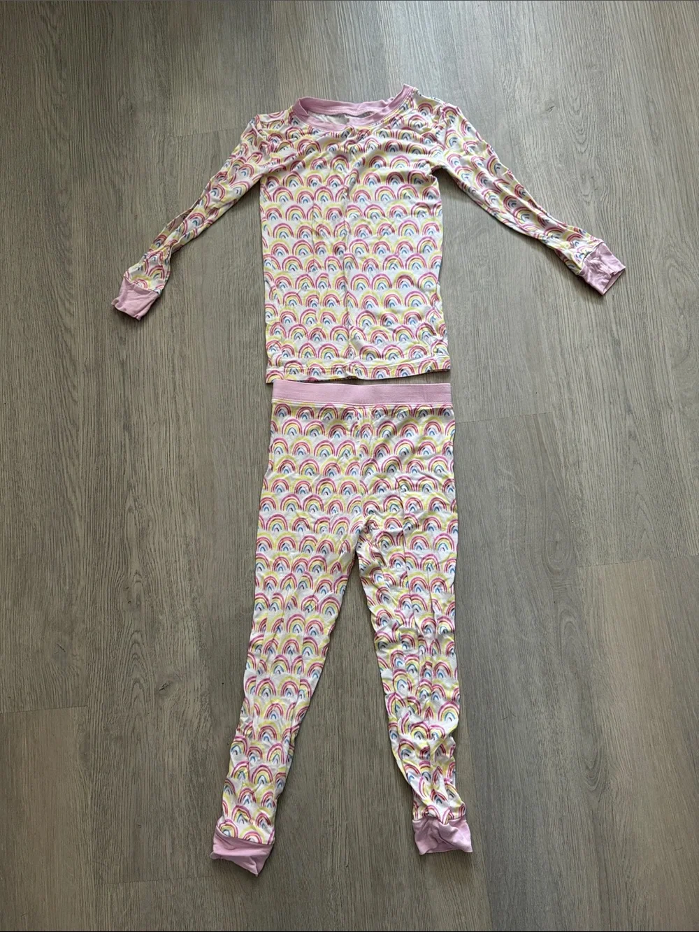 Little Sleepies- 4T Girls' Rainbow Print Pink Long-Sleeve Pajama Set.